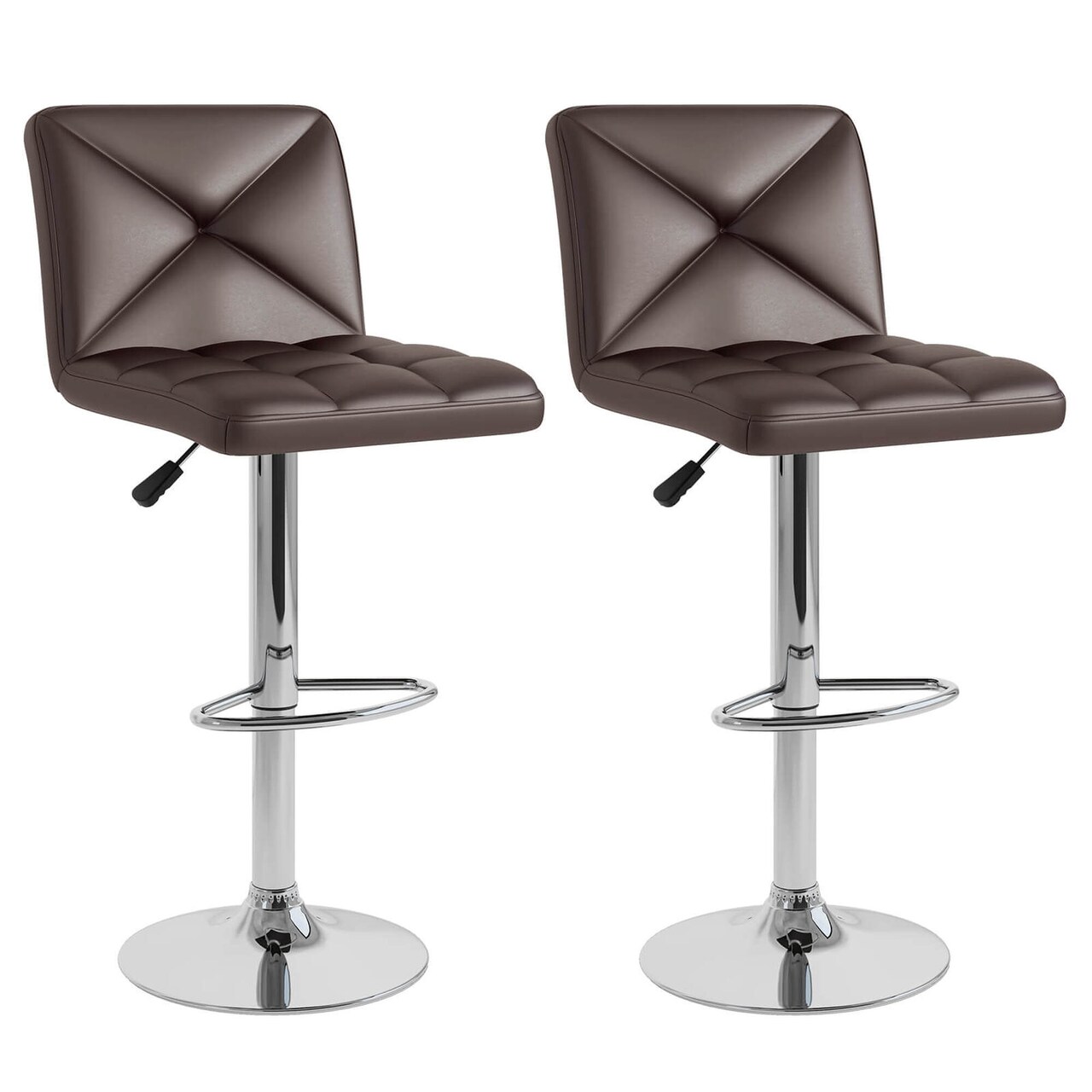 Costway Modern Bar Stools Set of 2 PU Leather Upholstered Swivel Counter Stools with Back Black/Brown/White